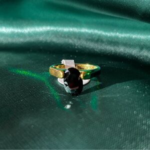 Elegant Stainless Steel Gold and Black Stone Ring